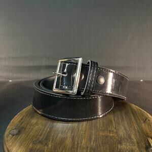 Galls Premium Thick Stitched Leather Uniform Belt Size 60" Hi-Gloss Black Nickel